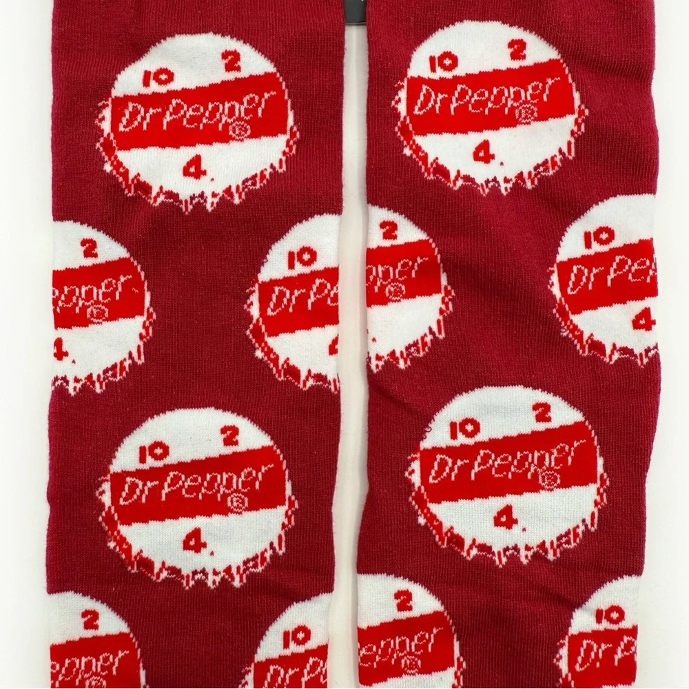 Odd Sox Dr Pepper Crew Socks Mens Womens Soda Bottle Cap Red White Fun Gift
